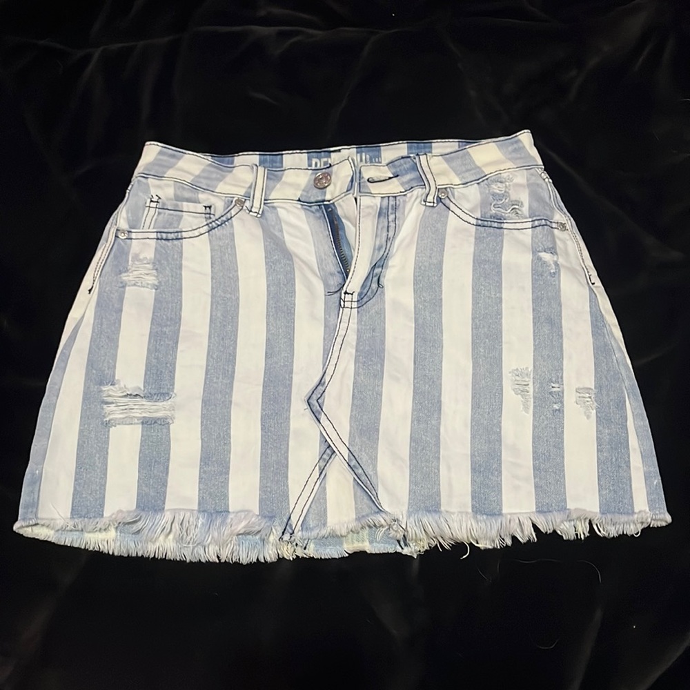Super stretchy striped jean skirt